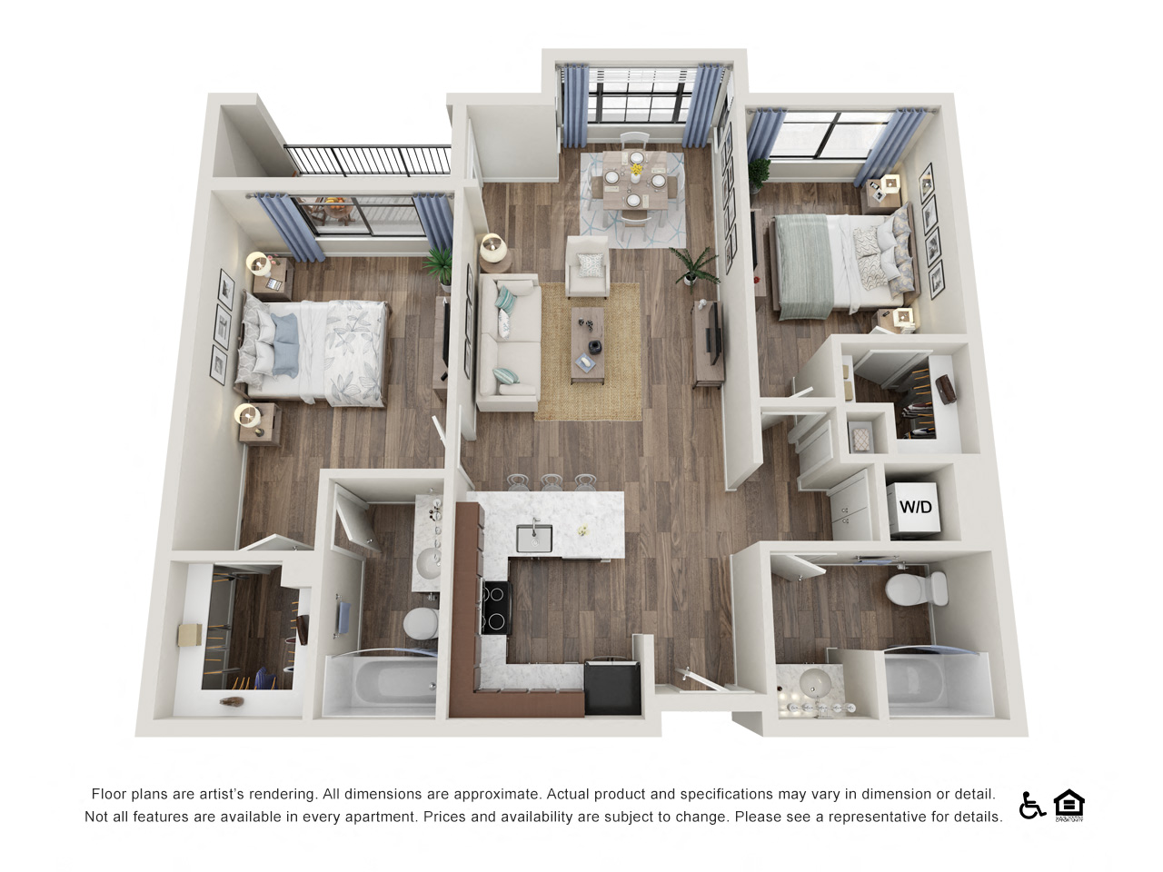 Floor plan for 2 beds, 2 baths, 1010 sqft